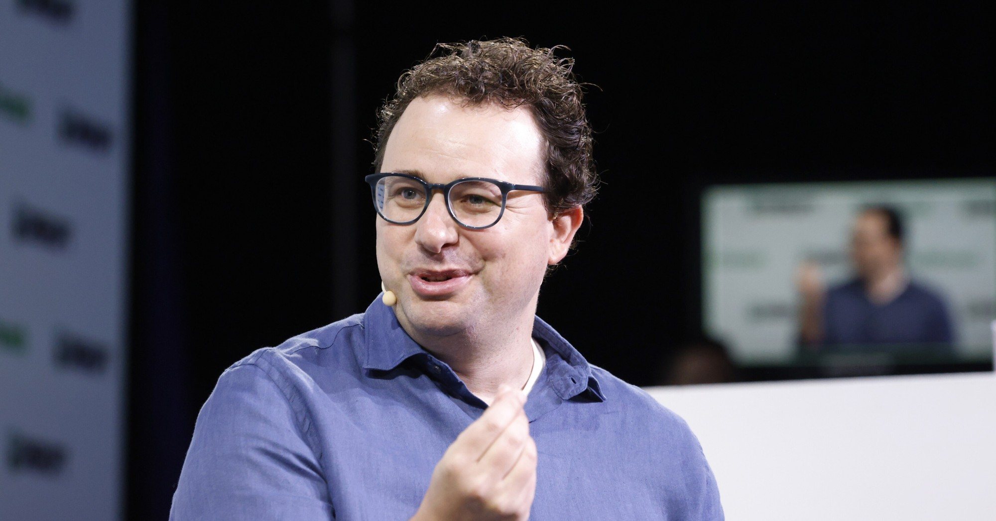 Dario Amodei speaking on stage at TechCrunch Disrupt